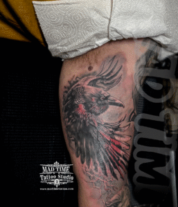 black nad gray raven tattoo half sleeve