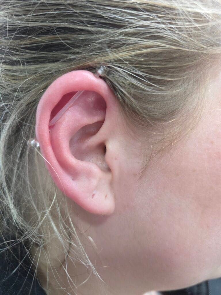 Flexible clear bioplast PTFE industrial piercing barbell safe for ear cartilage healing